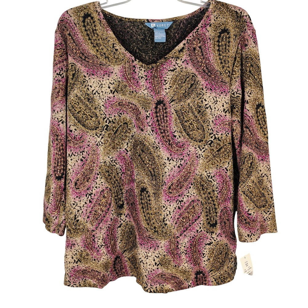 NWT Koret Womens L Kings Road Top Multi Paisley Metallic Boho Whimsigoth